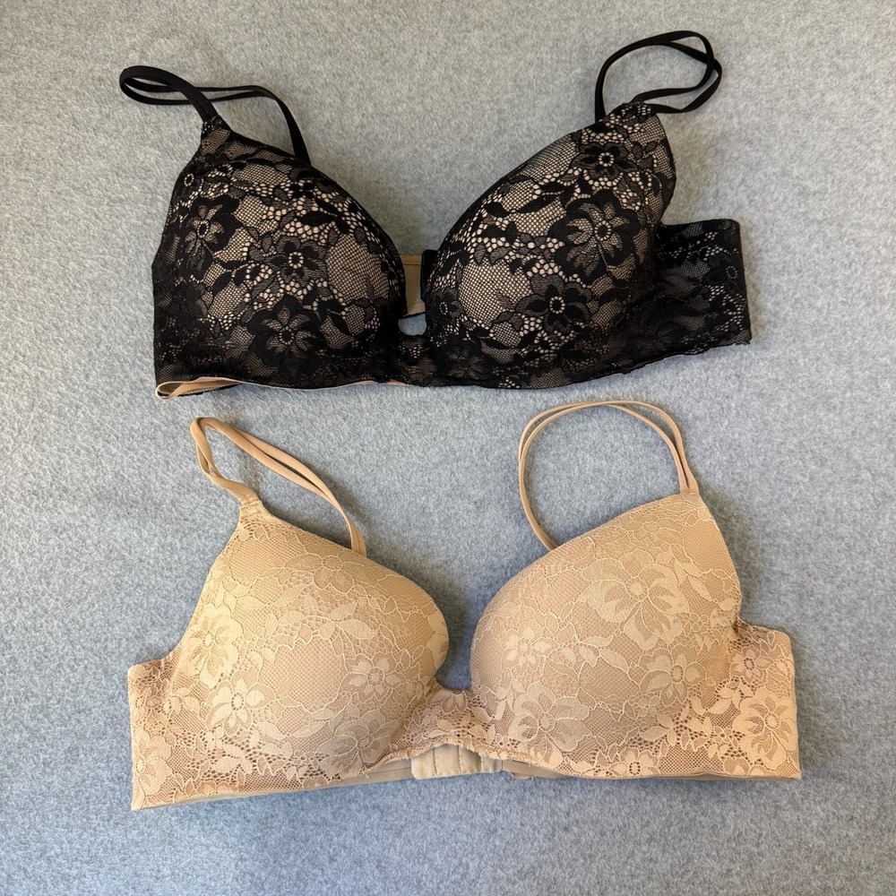 Victorias Secret Angels Secret Embrace Push Up Bra Size 38C 2 Pcs Black Tan READ